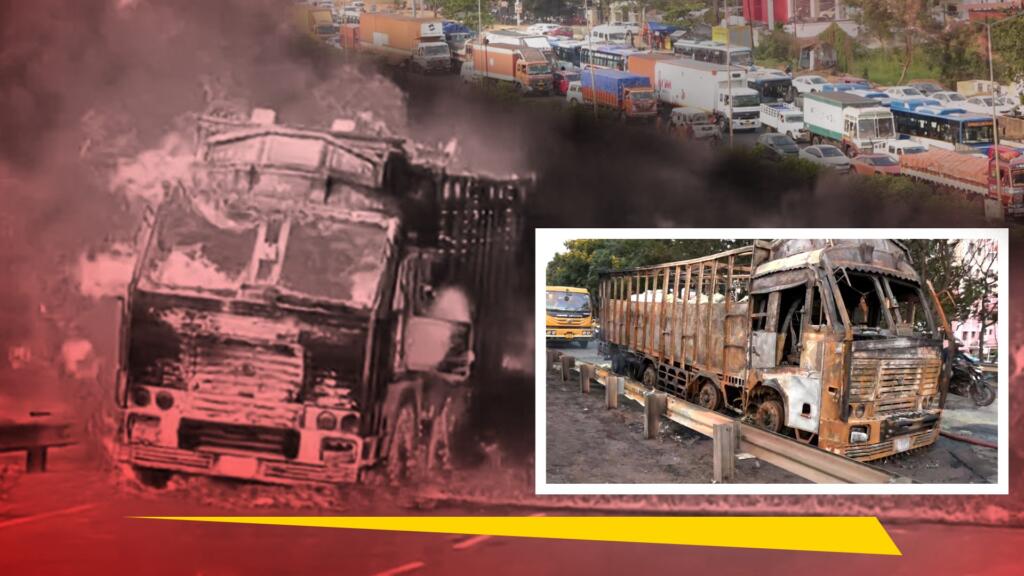 Truck Catches Fire on Palasuni Overbridge in Bhubaneswar, Traffic Hit